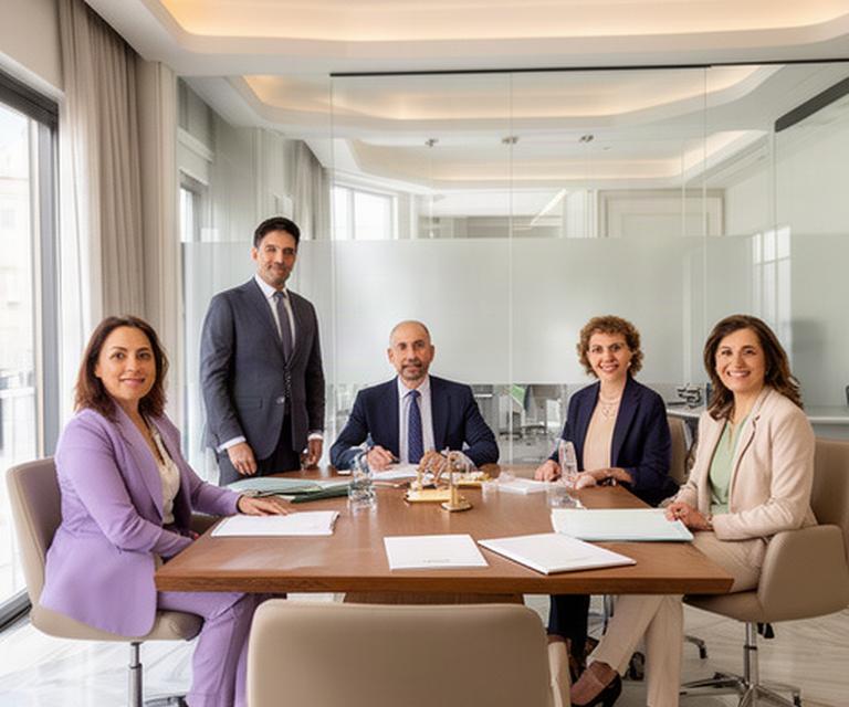 Equipo de abogados reunido en una sala luminosa de un despacho jurídico en Murcia