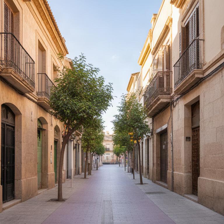 Calle de Murcia próxima al despacho jurídico, con edificios tradicionales y árboles