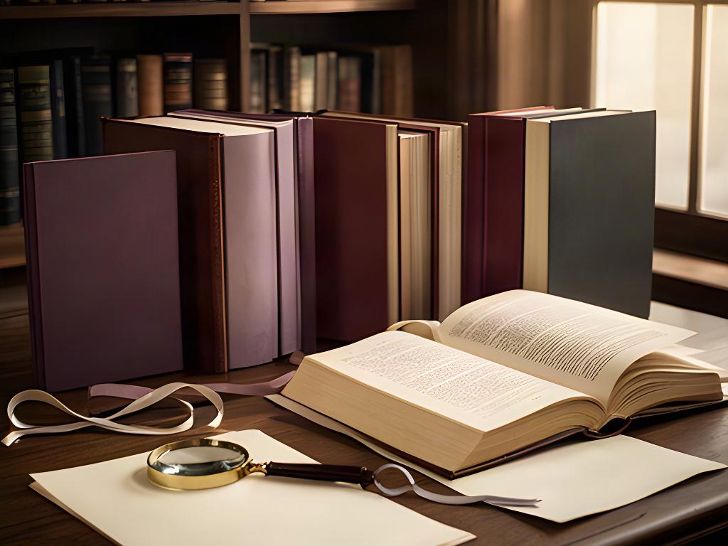 Libros de derecho y material de trabajo protegidos en una biblioteca jurídica