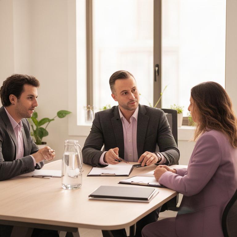 Reunión de asesoramiento jurídico para una empresa en una sala de trabajo de Murcia